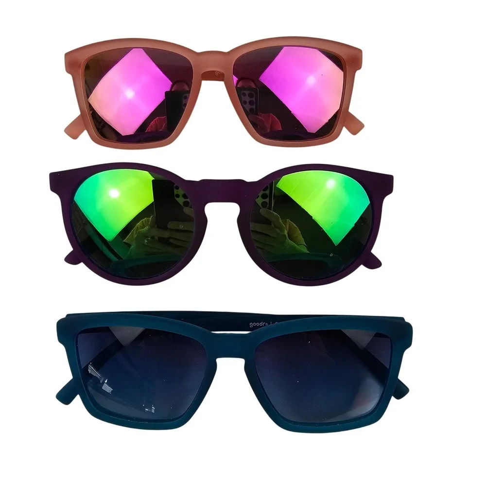 Goodr Polarized SMALL Sunglasses Bundle 3 Pairs Purple Peach Navy Blue Flamingo